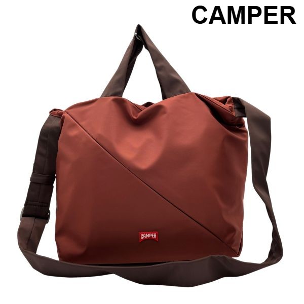 【中古】カンペール CAMPER トートバック 鞄 Gemini 曲がった掛け ハンドバック 2WAY 黒茶赤銅色 レディース 6V518