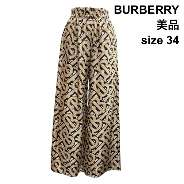 【中古】美品 バーバリー BURBERRY 広広としたズボン下 引っ切りない 心地よい 酉の方角予防医学 裏地あり ベージュ 黒 地絹 34 S 7号 レディース Z6C490