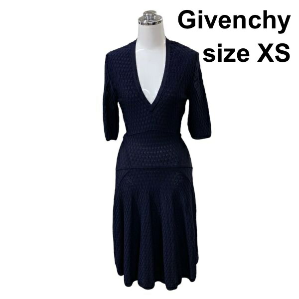 【中古】ジバンシー Givenchy 編み物衣裳 Vのど首 5分袖 膝丈 編み込み飾りつけ 脇チャック 曳き船付き添い人 米国海軍 XS 7号 レディース Z6C131