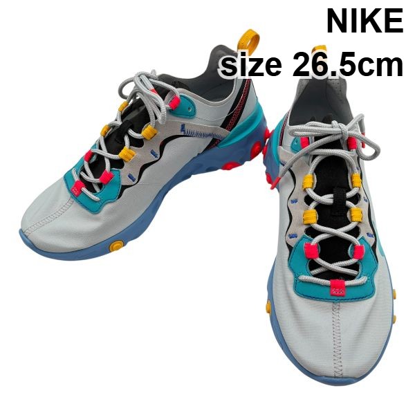 【中古】美品 ナイキ NIKE スニーカー 靴 シューズ REACT ELEMENT 55 WOLF GREY 薄墨色 青碧系 US8.5 26.5珊 メンズ 6V540