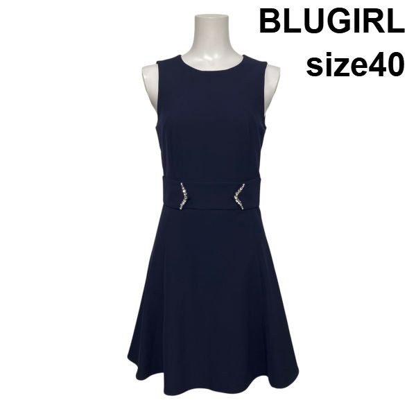 【中古】青碧御嬢さん BLUGIRL ノースリーブ衣裳 ひざ丈 A伝達ルート 太陽面爆発 ビジュー ラウンドのど首 米国海軍 40 S 7号 レディース S6E243