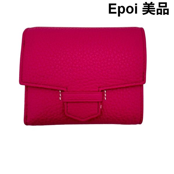 【中古】美品 エポイ epoi 二つ折り金入れ リツラグーン パウダーコンパクト 歌留多隠し 釣り銭入れ フューシャピンク シュリンクレザー レディース 6V530