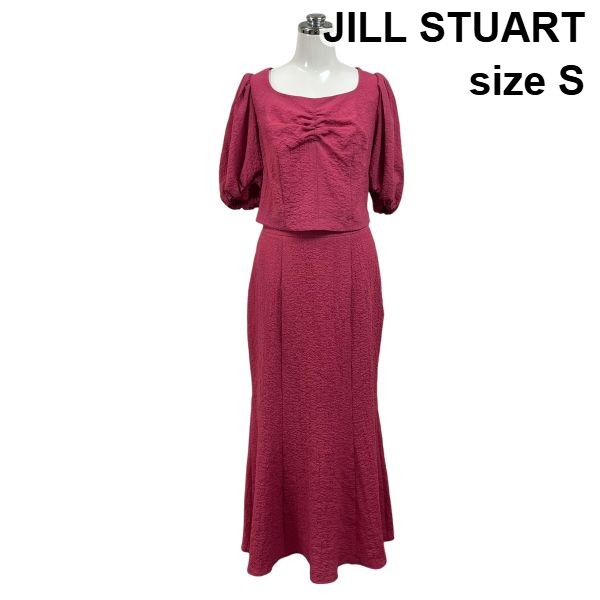 【中古】内鰓スチュアート JILL STUART セットアップ トップ 五分袖 真四角のど首 人魚スコート サクラ色 S 7号 レディース S6E399
