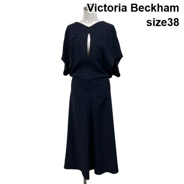 【中古】ヴィクトリアベッカム Victoria Beckham 衣裳 半袖 ドルマンスリーブ ロング丈 Vのど首 A伝達ルート 紺 38 S 7号 レディース S6E446