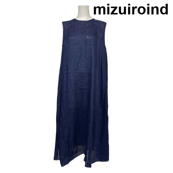 【中古】ミズイロインド mizuiroind ノースリーブ衣裳 ロング衣裳 A伝達ルート ラウンドのど首 米国海軍 麻 XL 13号 レディース S6E458