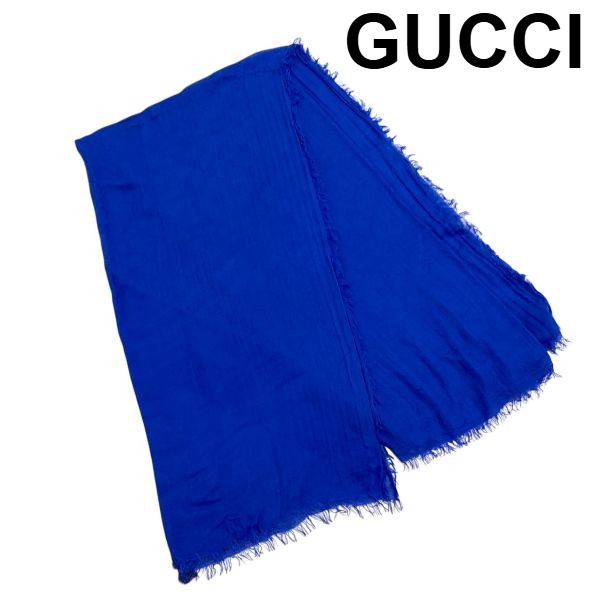 【中古】グッチ GUCCI 大判肩かけ エトール 袈裟 GGジャカード GG柄 モノグラム フリンジ 青緑色 綿織物混 レディース 6D258