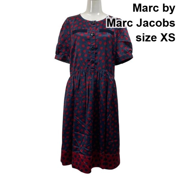 【中古】マークバイマークジェイコブス Marc by Marc Jacobs 一点柄衣裳 ミモレ丈 半袖 太陽面爆発 米国海軍 赤 XS 5号 レディース S6E496