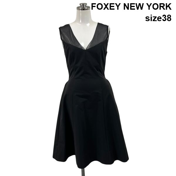 【中古】フォクシーニューヨーク FOXEY NEW YORK 衣裳 ノースリーブ ミモレ丈 Vのど首 A伝達ルート カクテルドレスルー 黒 38 S 7号 レディース S6E521