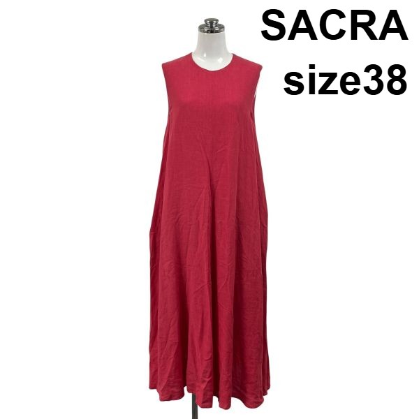 【中古】桜 SACRA 衣裳 ノースリーブ マキシ丈 労働者の一団のど首 A伝達ルート 真っただ中伝達ルート 太陽面爆発 赤 麻 38 M 9号 レディース S6E522