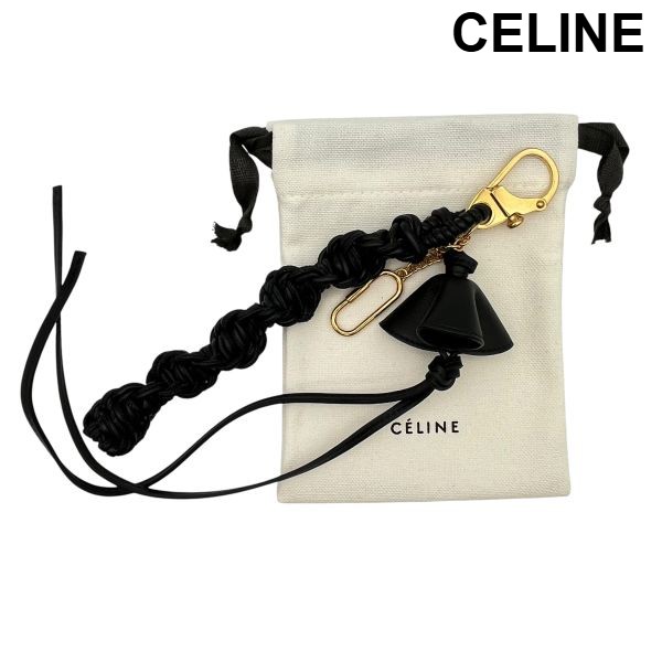【中古】セリーヌ CELINE ブレイデッドレザー 御徒面子引きつける 手当たり輪っか キーホルダー 小物 雑貨 黒 ゴールド色 なめし革 レディース 6V562