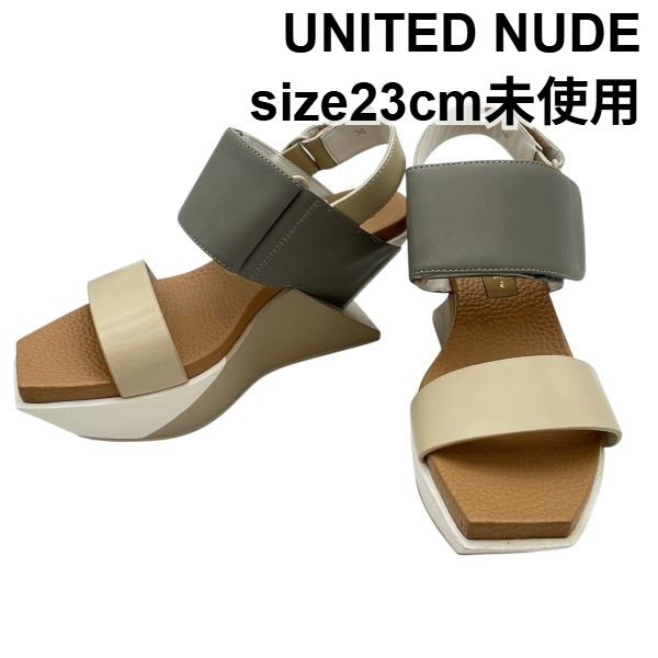 【中古】未当て嵌める ユナイテッド素っぽんぽん UNITED NUDE サンダル 靴 シューズ ウェッジソール 厚底 薄墨色 ベージュ 36 23珊 レディース 6V555