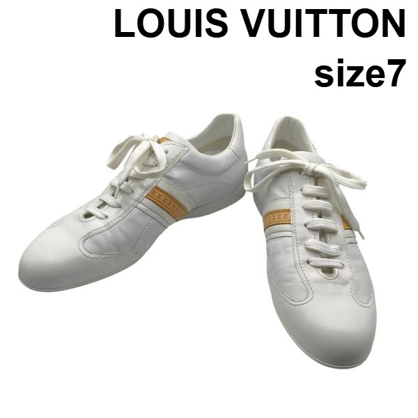 【中古】ルイヴィトン LOUIS VUITTON ローカットスニーカー フットウェア モノグラム柄 LVロゴタイプ伝達ルート うつり変わり 白 茶 なめし革 7 約26珊 メンズ 6D271