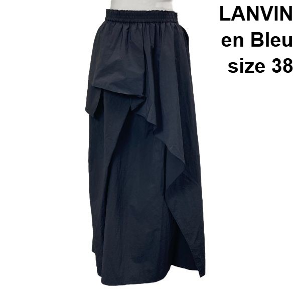 【中古】ランバンオンブルー LANVIN en Bleu 撥水速乾ナイロンラッフルキュロットパンツ マキシ丈 立体うつり変わりドレープ 38 M 9号 レディース S6E581