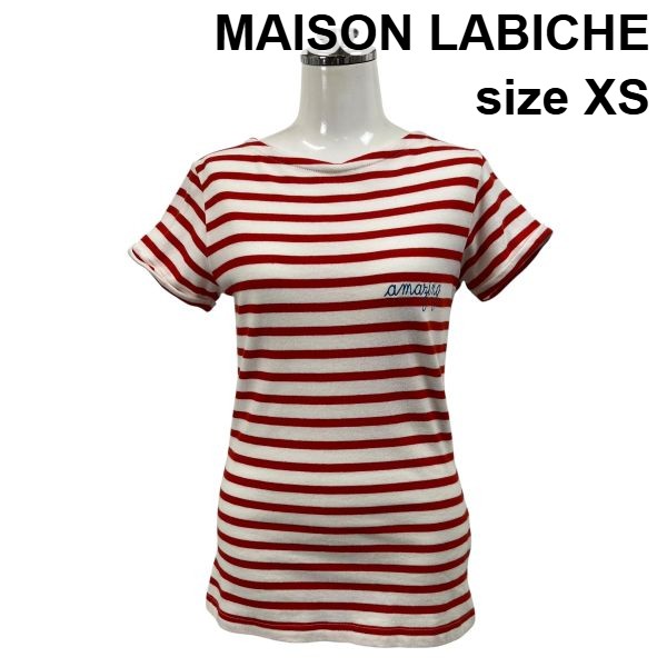 【中古】メゾンラビッシュ MAISON LABICHE ティーシャツ 半袖 ラウンドのど首 米国海兵隊員間借り人 刺しゅう 白 赤 綿織物 XS 5号 レディース S6E477