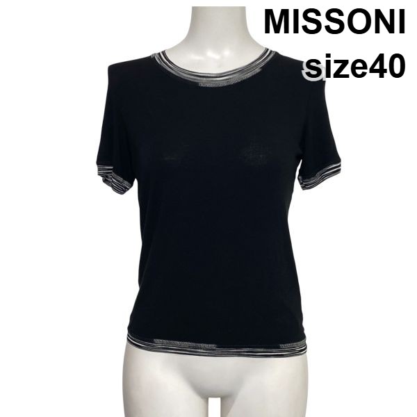 【中古】ミッソーニ MISSONI 朱夏編み物ティーシャツ カットソー 半袖 ラウンドのど首 蜿々たる織り 編み目 羊毛混 40 M 9号 レディース S6E497