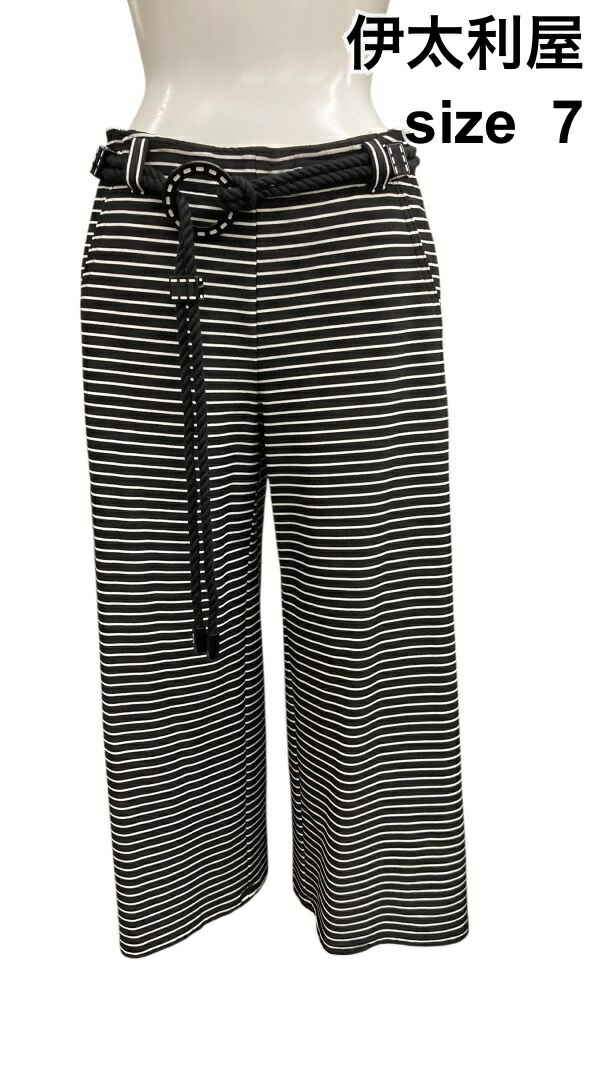 【中古】イタリヤ 伊太利屋 クロップドパンツ 広広とした影ぼうし 引っ切り無い スパンコールロゴタイプ  三尺帯付 間借り人 白 黒 7 S レディース Z6C502