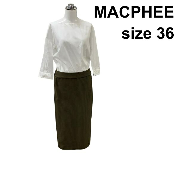 【中古】マカフィー MACPHEE 縛衣裳  落っこちる肩先 七分袖 ロング丈 異原料品二人組 白 カーキ 36 S 7～9 レディース Z6C209
