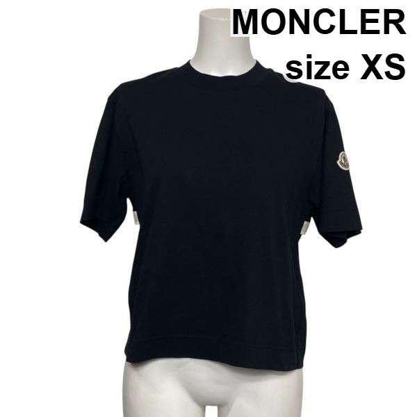 【中古】モンク軌跡 MONCLER 半袖カットソー ティーシャツ 労働者の一団のど首 バックロゴテープ 大層らしい大きさ 黒 綿100％ XS 5号 レディース S6F061