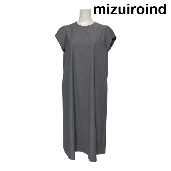 【中古】ミズイロインド mizuiroind ロング衣裳 半袖 フレンチ衣袂風 労働者の一団のど首 A伝達ルート 薄墨色 M～L 9～11号 レディース S6F010