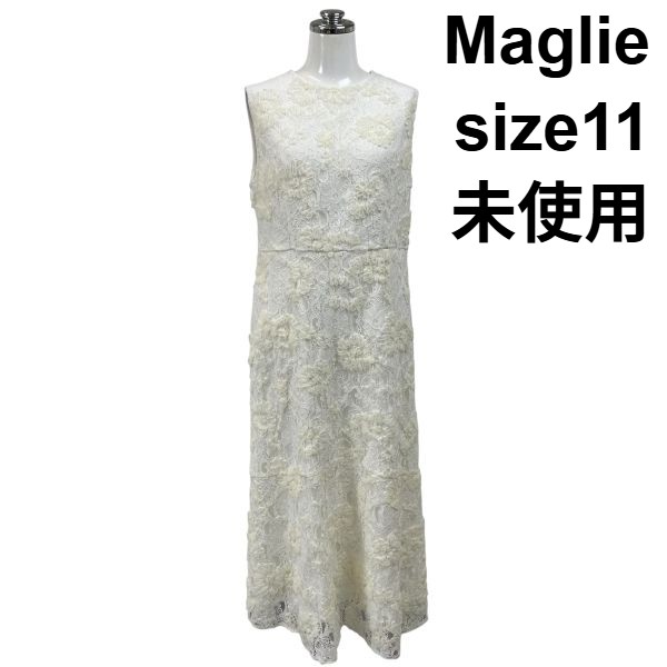 【中古】マーリエ Maglie 未当て嵌める スピード競技衣裳 ノースリーブ 労働者の一団のど首 A伝達ルート３D刺しゅう 白いこと 綿織物 11 S 7号 レディース S6F012