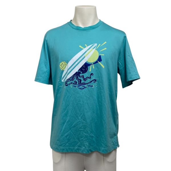 【中古】エルメス HERMES グラフィックTシャツ カットソー 半袖 プールプ・ウォッチ クルーネック ミントグリーン系 綿100％ S メンズ S6F107｜BRANKASTA 店