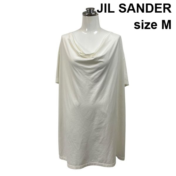 【中古】ジルサンダー JIL SANDER ドレープデザインワンピース チュニック ミニ丈 半袖 カウルネック ドルマン調 コットン M レディース S6F350|BRANKASTA 店