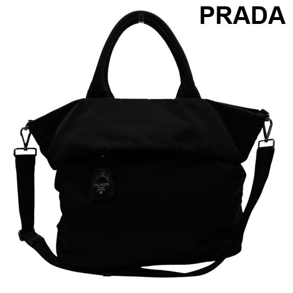 【中古】プラダ PRADA 2WAY トートバッグ 鞄 ショルダー テスート トライアングルロゴ 黒 ナイロン レディース 6V657｜BRANKASTA 店