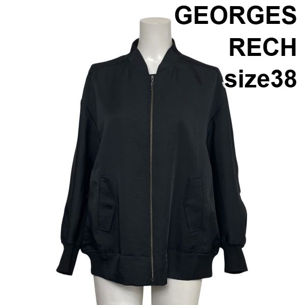【中古】ジョルジュレッシュ GEORGES RECH ジップアップブルゾン ジャケット 長袖 オーバーサイズ 黒 ブラック 38 M 9号 レディース S6H018|BRANKASTA 店