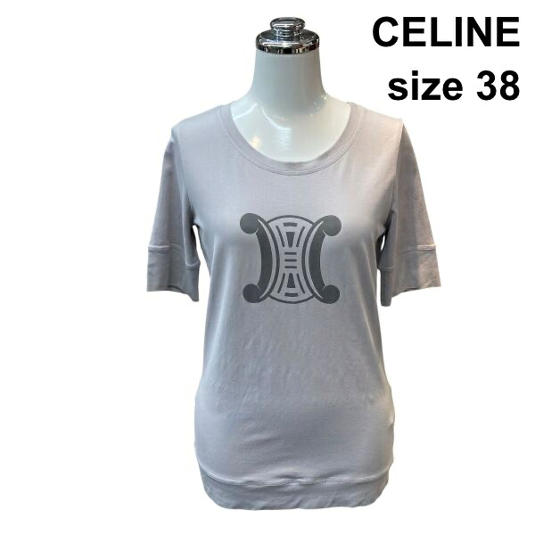 【中古】セリーヌ CELINE カットソー Tシャツ 半袖 ラウンドネック トリオンフ プルオーバー トップス グレー 綿混 S 7号 レディース Z6D234|BRANKASTA 店