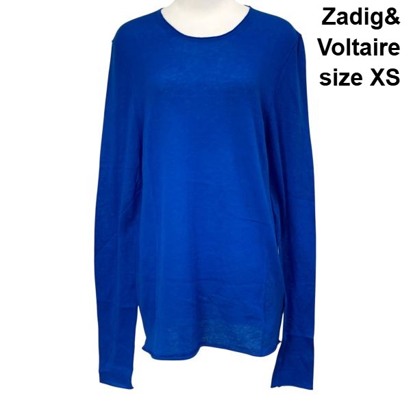 【中古】ザディグエヴォルテール Zadig&Voltaire ニットプルオーバー 長袖 クルーネック トップス ブルー カシミア XS 5号 レディース S6H232｜BRANKASTA 店