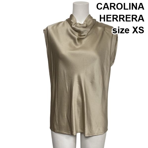 【中古】キャロリーナヘレラ CAROLINA HERRERA ノースリーブブラウス シャツ サテン カウルネック ゴールド色 XS 5号 レディース S6F763｜BRANKASTA 店