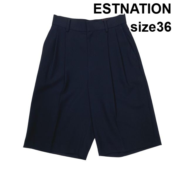 【中古】エストネーション ESTNATION ハーフパンツ スラックス センタープレス タック ボトムス 黒 ブラック 36 S 7号 レディース S6F768|BRANKASTA 店