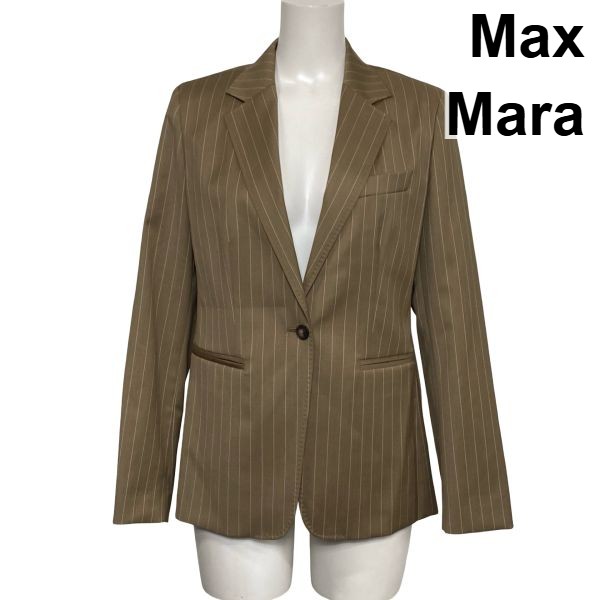 【中古】マックスマーラ Max Mara テーラードジャケット 長袖 シングルブレスト ピンストライプ柄 ブラウン ウール XL 13号 レディース S6H287｜BRANKASTA 店