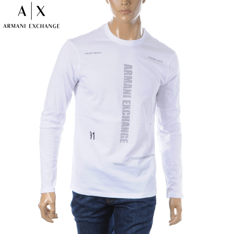アルマーニエクスチェンジ A|X ARMANI EXCHANGE クルーネックTシャツ 長袖 ロンT メンズ 6KZTBL ZJV5Z ホワイト  2021秋冬新作｜BRAVAS