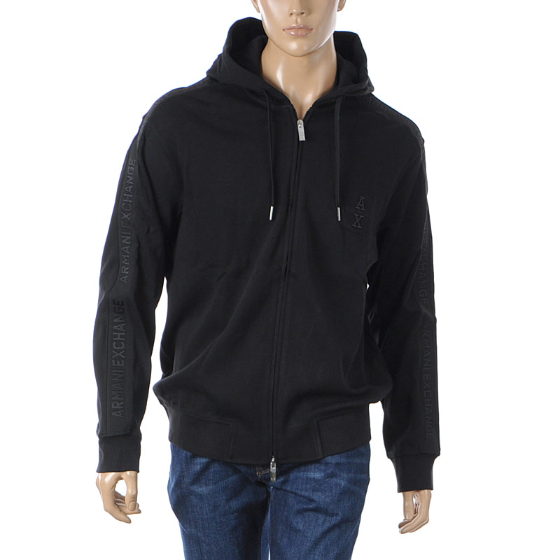 Armani Exchange ブラック パーカー セール】【ARMANI EXCHAGE】AX ジップアップフーデッド