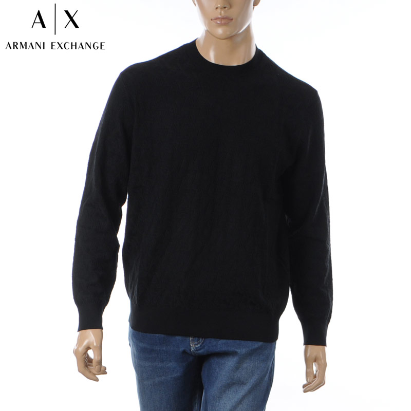 アルマーニエクスチェンジ ARMANI EXCHANGE ニット セーター メンズ 6DZM6K ZM4DZ ブラック 黒 クルーネック AXジャカード モノグラム ロゴ総柄 カジュアル