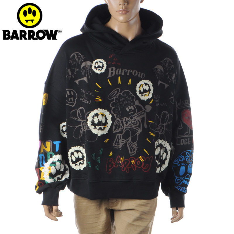 バロウ BARROW パーカー メンズ F3BWUAHS063 黒いこと フーディー ティーシャツ 汗水 ブランド名 ロゴタイプ 心地よい 今めかしい 大層らしい大きさ 一般受け 貨物輸送無料 ユニ一発やる 綿織物 フーディ