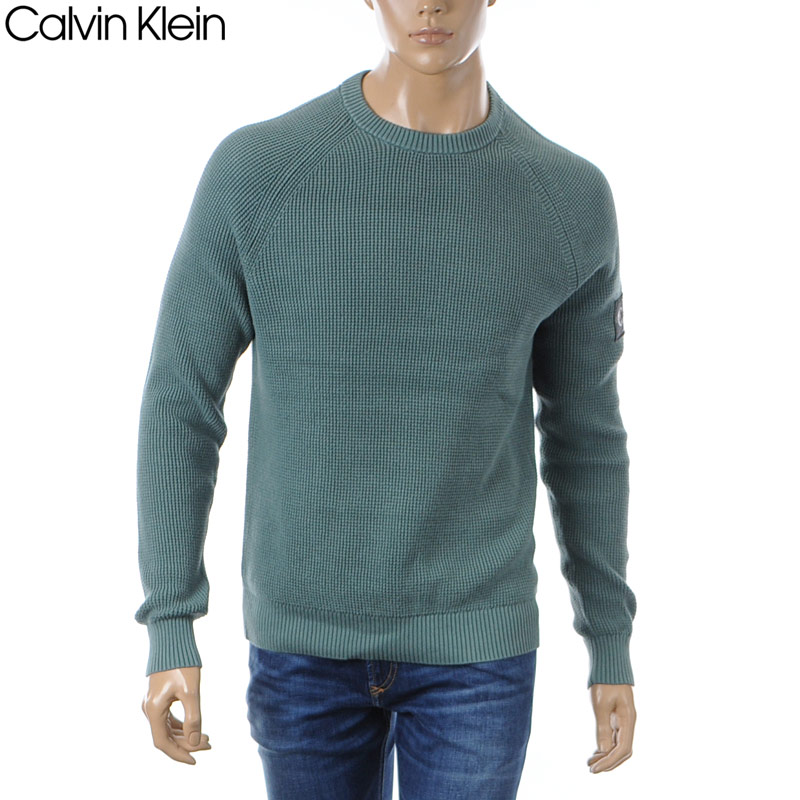 カルバンクライン CALVIN KLEIN JEANS 編み物 プルオーバー メンズ J30J323989 緑であること 労働者の一団のど首 ワーヘル出どころ ジャカード継ぎ切れ 綿織物編み物 長袖 表どおり 心地よい 分かりやすい 一般受け
