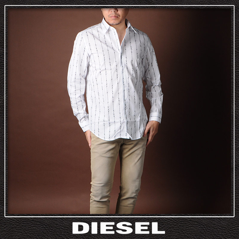 人気no 1 本体 ディーゼル Diesel プリントシャツ メンズ 長袖 S Barbwi 00s3l9 0lawm ホワイト 超美品 Clayology Com