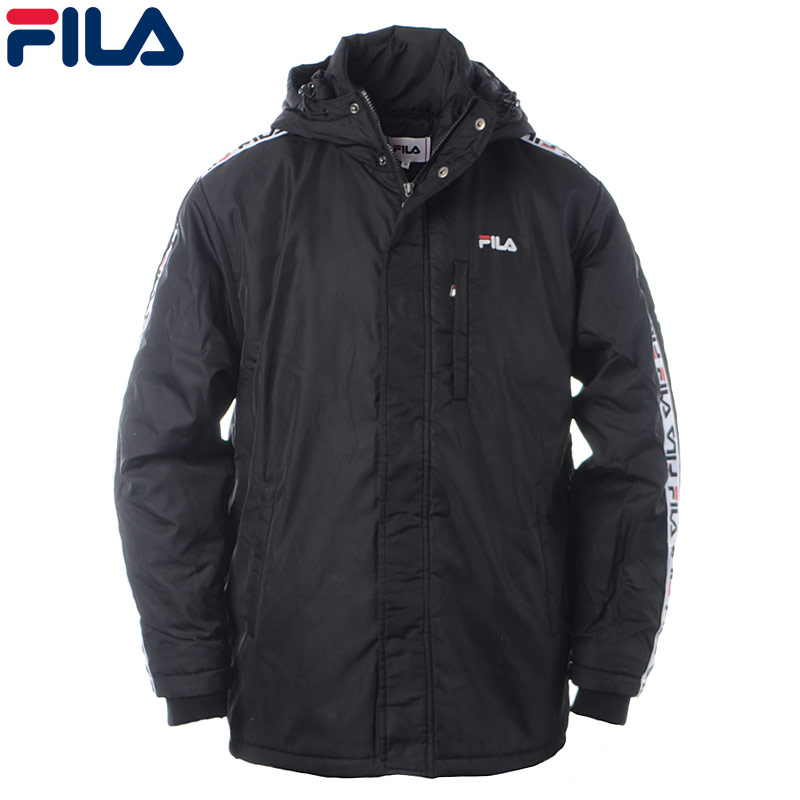 フィラ FILA メンズ ナイロンブルゾン ブラック 中綿入り ジップアップ アウター ジャケット 687235 ミドル丈 スポーツカジュアル ブランドロゴ 刺繍 FILAライン デザイン 秋冬対応 防寒性 軽量 通勤 通学 スポーツウェア｜BRAVAS