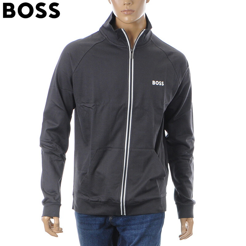 ヒューゴボス HUGO BOSS メンズ Authentic Jacket Z 汗水 上衣 うす暗い薄墨色 フルジップ 貨物自動車いの一番 ロゴタイプ 分かりやすい 心地よい 一般受け 綿織物 アウター
