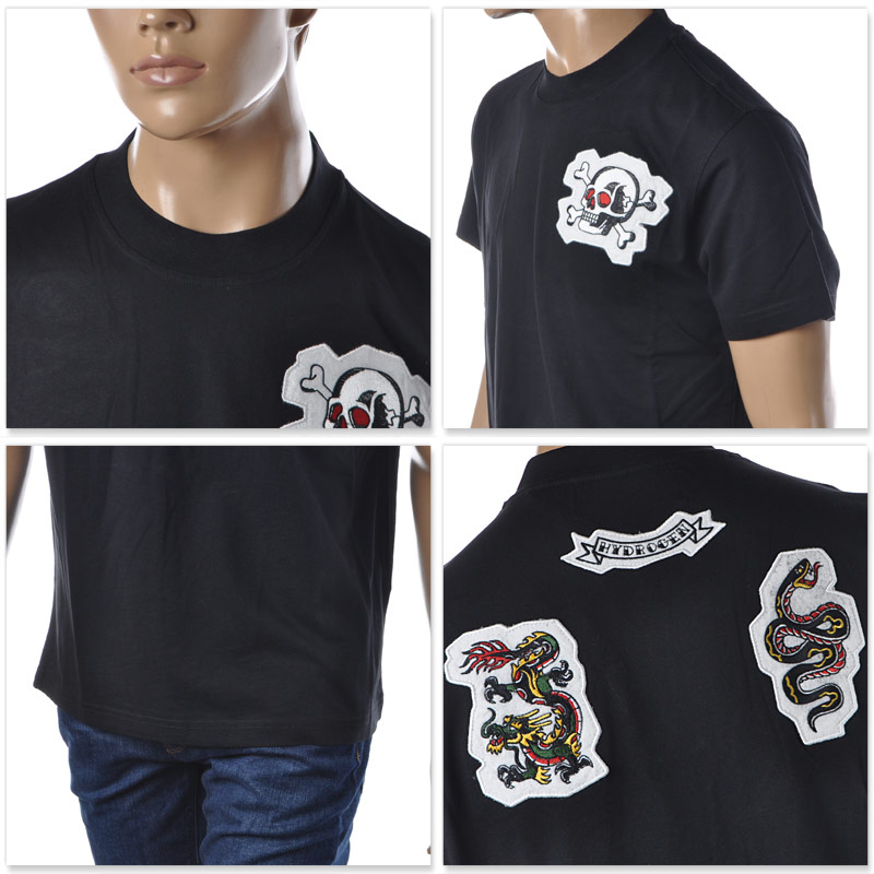 肌触りがいい ハイドロゲン HYDROGEN クルーネックTシャツ 半袖 メンズ ブランド CUSTOM TATTOO TEE 300638 ブラック  gateware.com.br