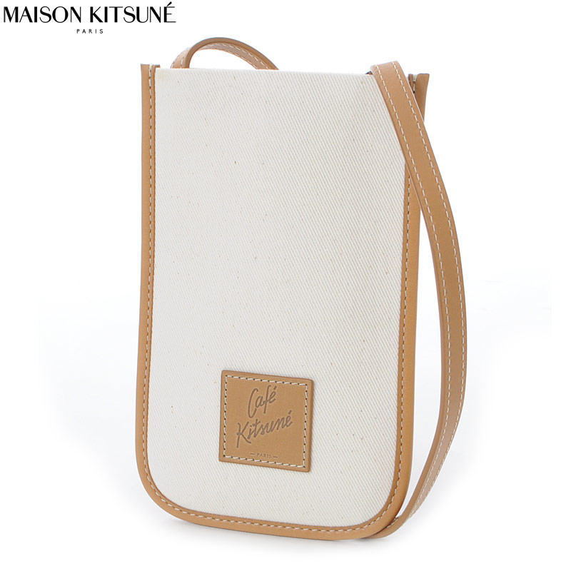 メゾンキツネ MAISON KITSUNE カフェキツネ ショルダースマホケース バック ポーチ SPCKHSMU05301 ベージュ メンズ レディース カジュアル 人気 秋冬 レザー コットン 旅行|BRAVAS