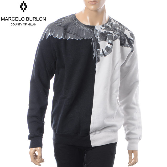 マルセロバーロン MARCELO BURLON クルーネック スウェット メンズ WINGS SNAKES CMBA009E18506002 ライトグレー ブラック トレーナー トップス ブランド 人気 オシャレ ストリート ファッション カジュアル