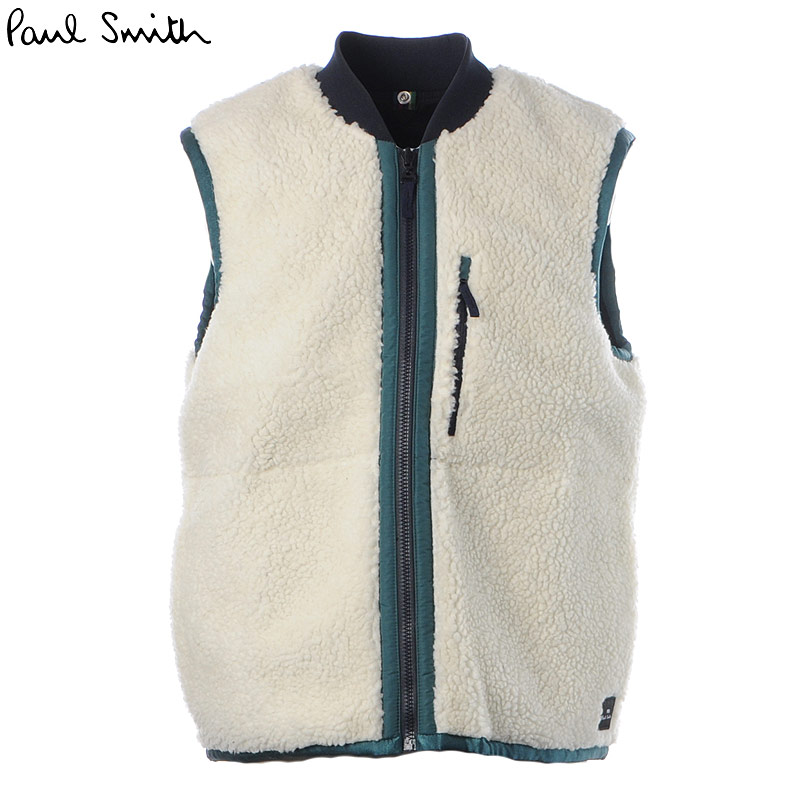 最新最全の ベスト ジレ ポールスミス Paul 秋冬セール ホワイト E955 407u M2r リバーシブル ブランド アウター メンズ フリースボアベスト Smith Dgb Gov Bf