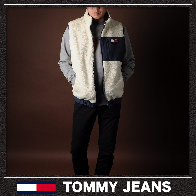 楽天市場 トミージーンズ Tommy Jeans フリースボアベスト メンズ アウター ブランド リバーシブル Dm0dm ホワイト Bravas