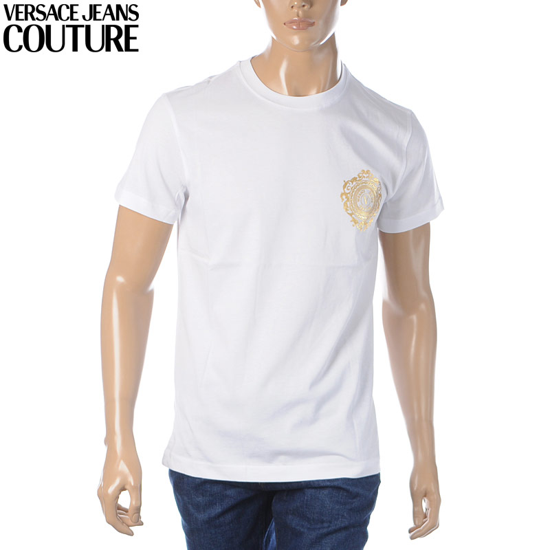 気質アップ ヴェルサーチ ジーンズ クチュール Versace Jeans Couture Tシャツ 半袖 クルーネック メンズ ブランド gwa71f ホワイト 21春夏 最適な材料 Nvccc Net
