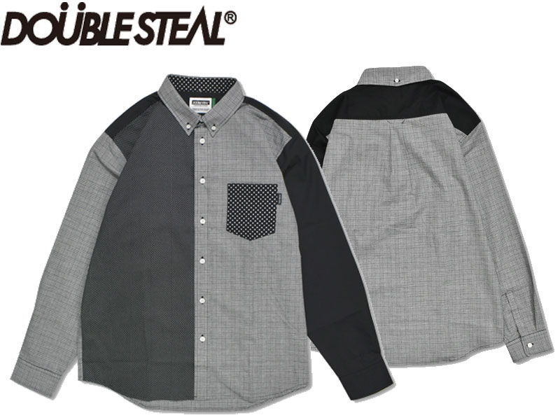 DOUBLE STEAL DOUBLESTEAL ダブルスティール 長袖シャツ ボタンシャツ ドット柄 カジュアル シャツ Black Mix B.D Shirt 796-35034 ブラック 黒 ミックス ストリート系 スト系 OLLIE SAMURAI オーリー サムライ