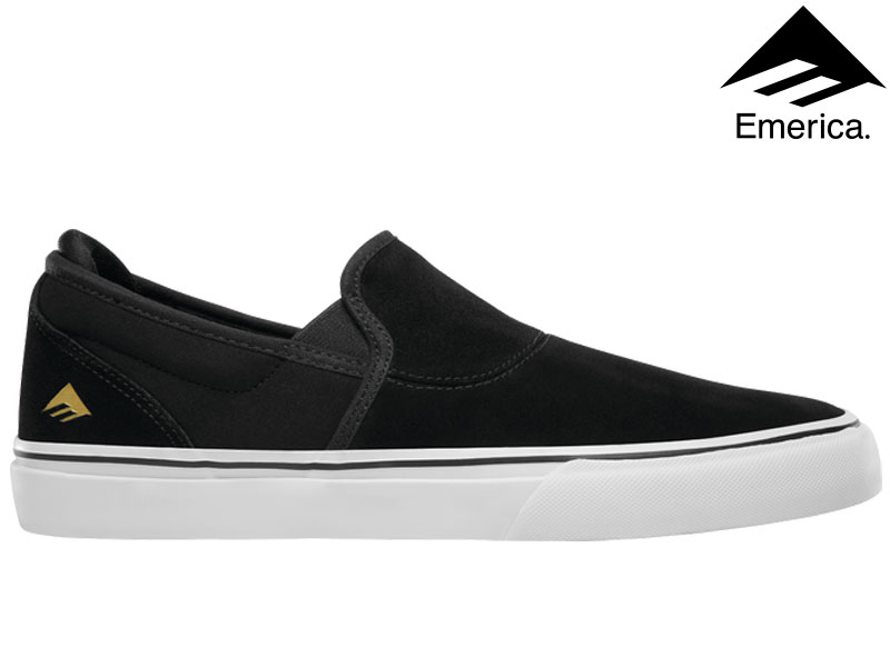 EMERICA エメリカ 靴 スニーカー スケシュー スケートボードシューズ スケートシューズ SKATE スケボー スニーカー SLIP-ON SLIPON メンズ スリップ オン スリッポン 23cm 6101000111 715 WINO G6 BLACK WHITE GOLD 大人 黒