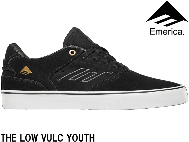 エメリカ Emerica THE LOW VULC YOUTH ロー バルカ ユース 正規品 スケボー キッズ スケート シューズ 6301000025 スニーカー 靴 SKATE 子供用 子ども 子供 シンプル 20cm 21cm 22cm ブラック ホワイト｜BRAYZ